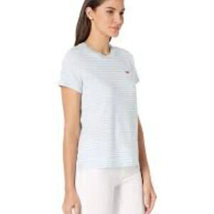 Levi's Fitted Light Blue‎ & White Striped T Shirt Size Large